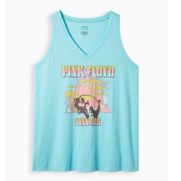 TORRID NWT Pink Floyd Classic Fit V-Neck Tank - Cotton Aqua Blue - Picture 1 of 5